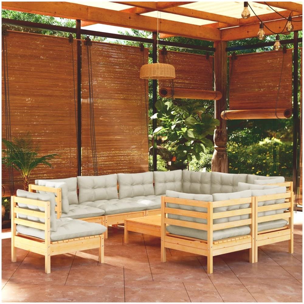 Set Divani Da Giardino 10 Pz Con Cuscini Crema Massello Di Pino - Foto 1