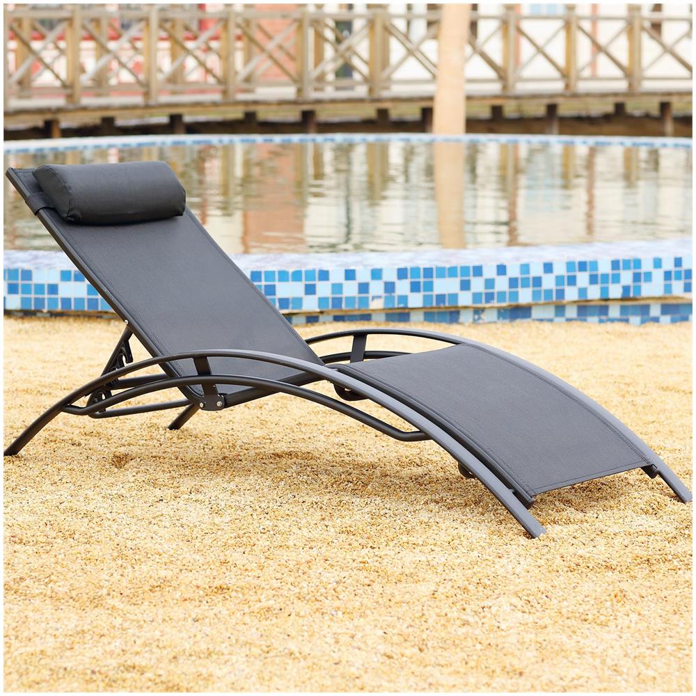 Sdraio Impilabile E Regolabile In Alluminio E Textilene Nero Bahia - Foto 2