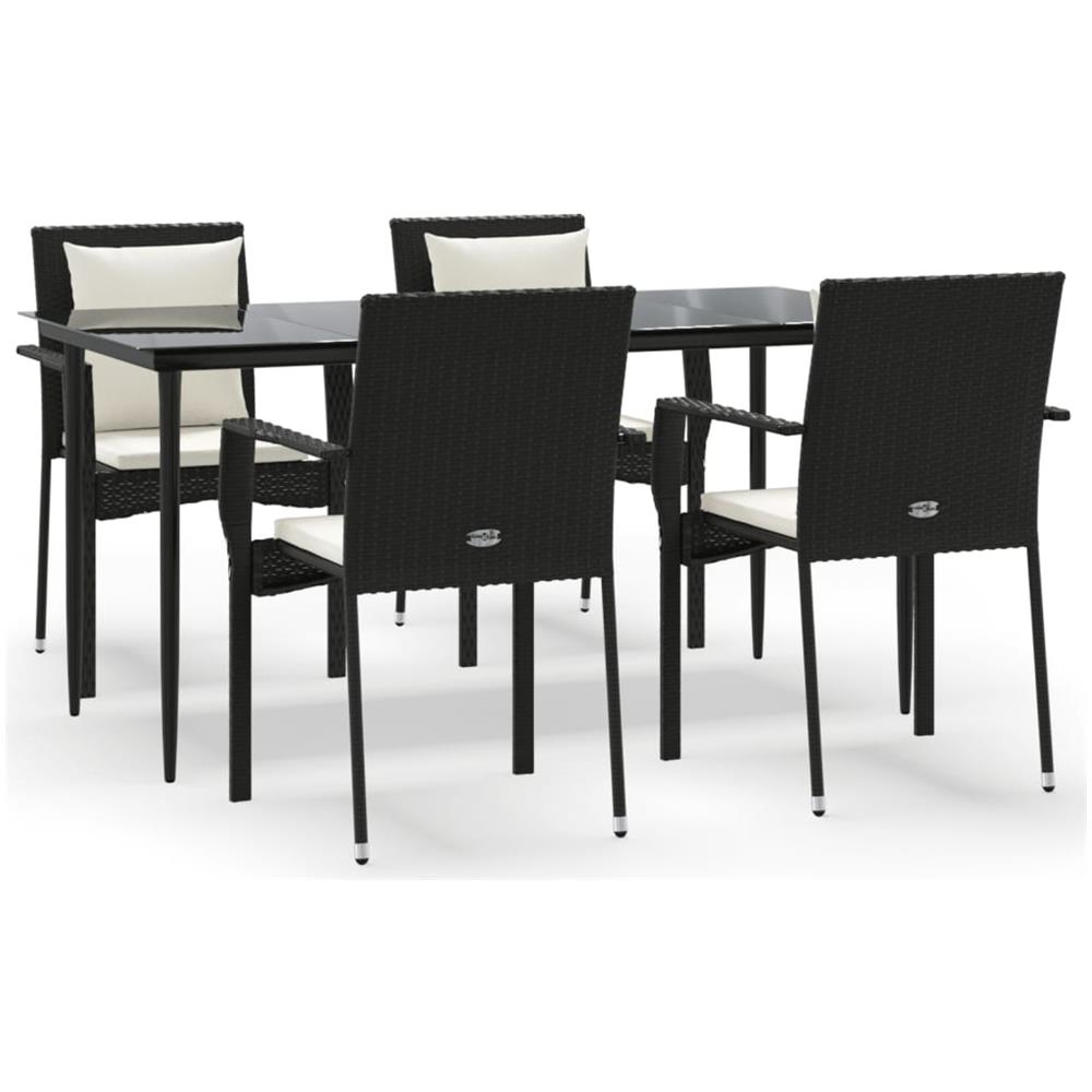 Set Da Pranzo Da Giardino 5 Pz Nero Con Cuscini In Polyrattan - Foto 2