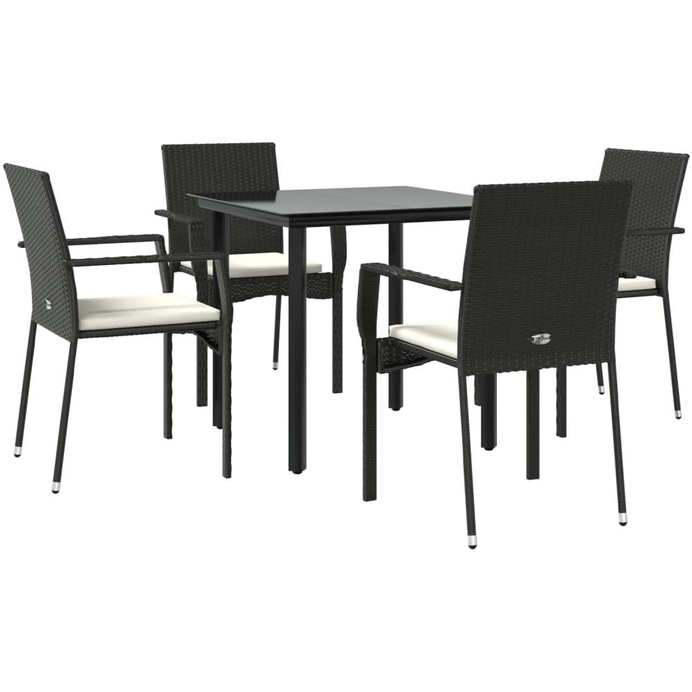 Set Da Pranzo Da Giardino 5 Pz Nero Con Cuscini In Polyrattan - Foto 3