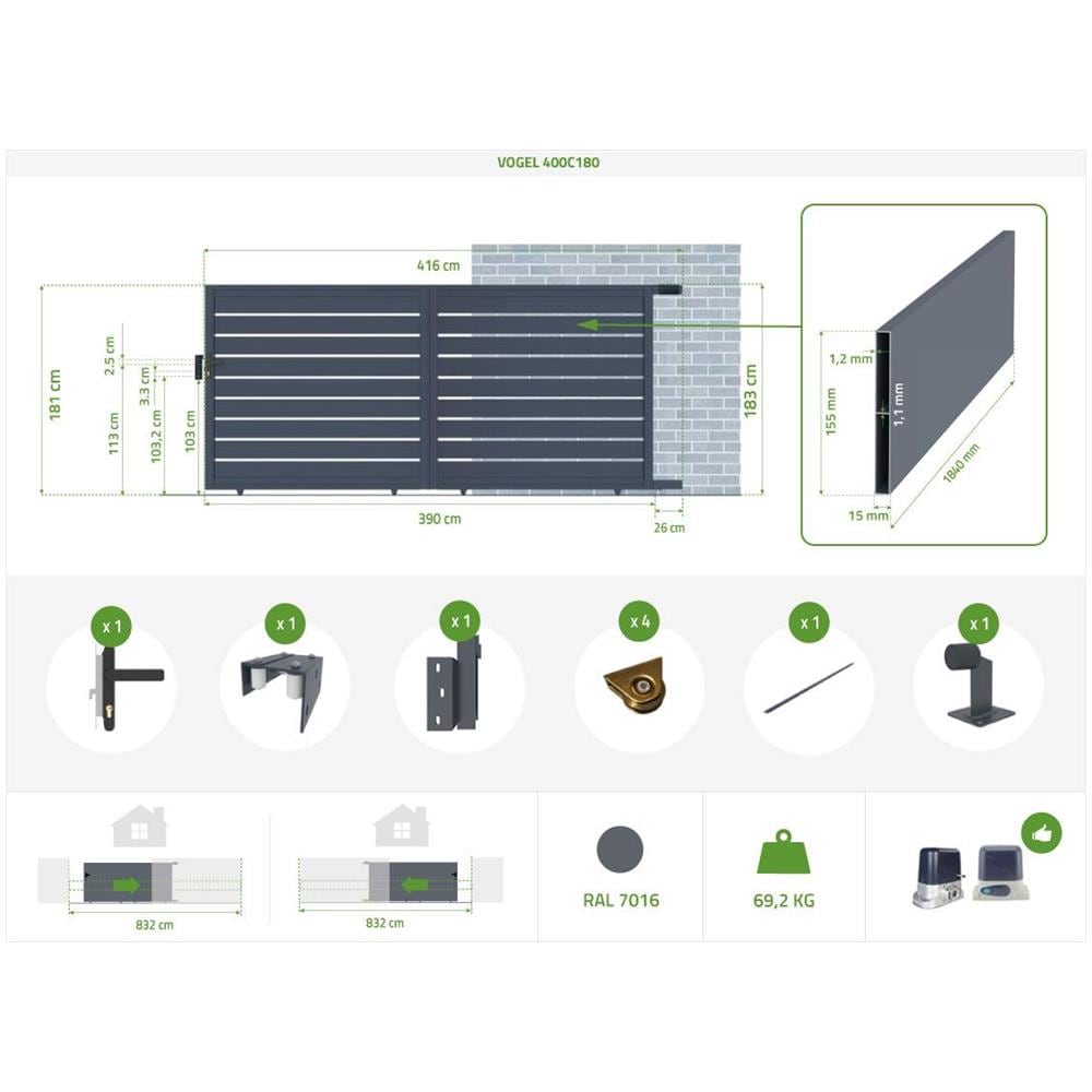 Cancello Scorrevole In Alluminio 4m Vogel 400c180 - Foto 7