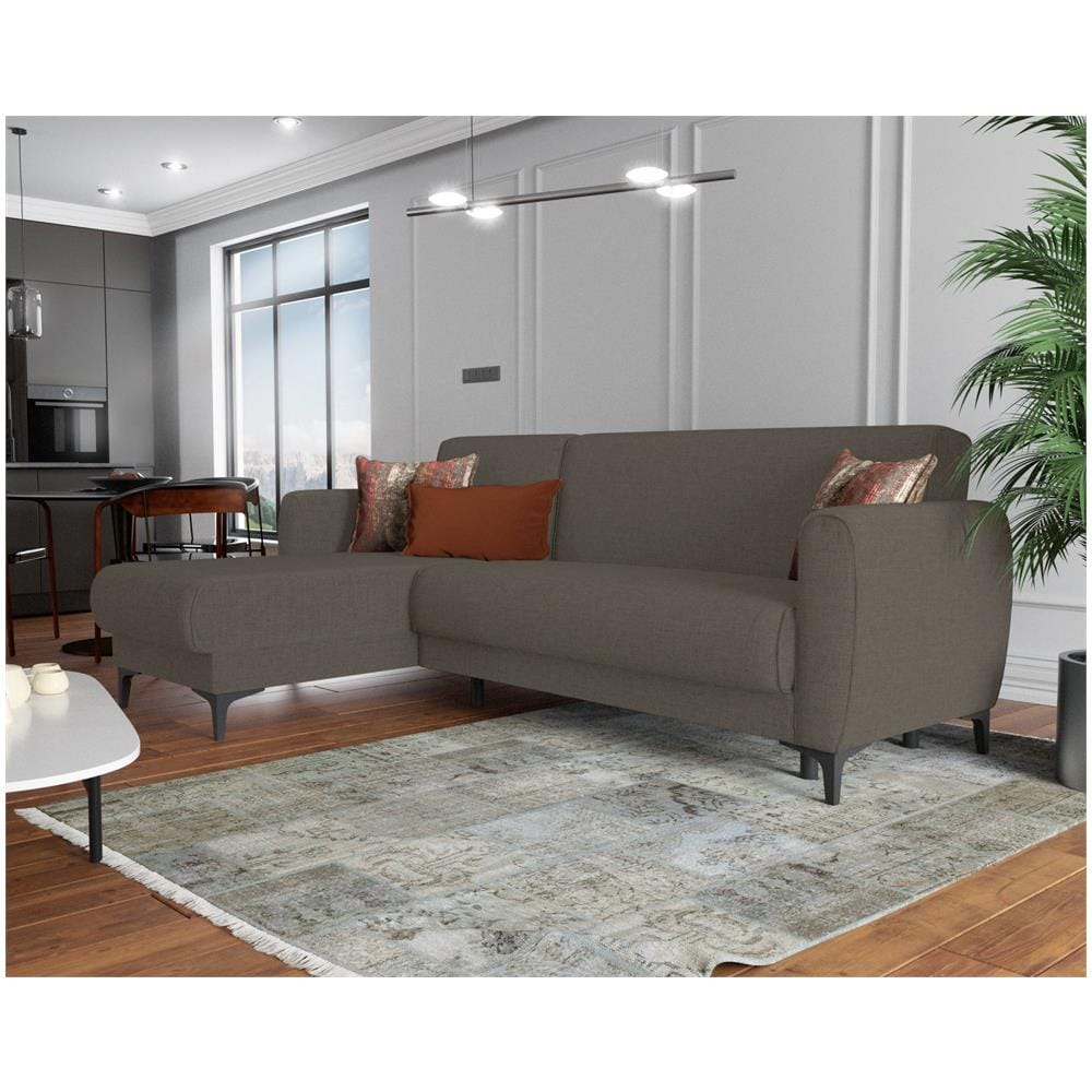 Divano Letto Angel, Divano Letto Ad Angolo Con Penisola Reversibile, Sofà Contenitore Moderno Con Chaiselongue E 3 Cuscini, 230x153h85 Cm, Marrone - Foto 1