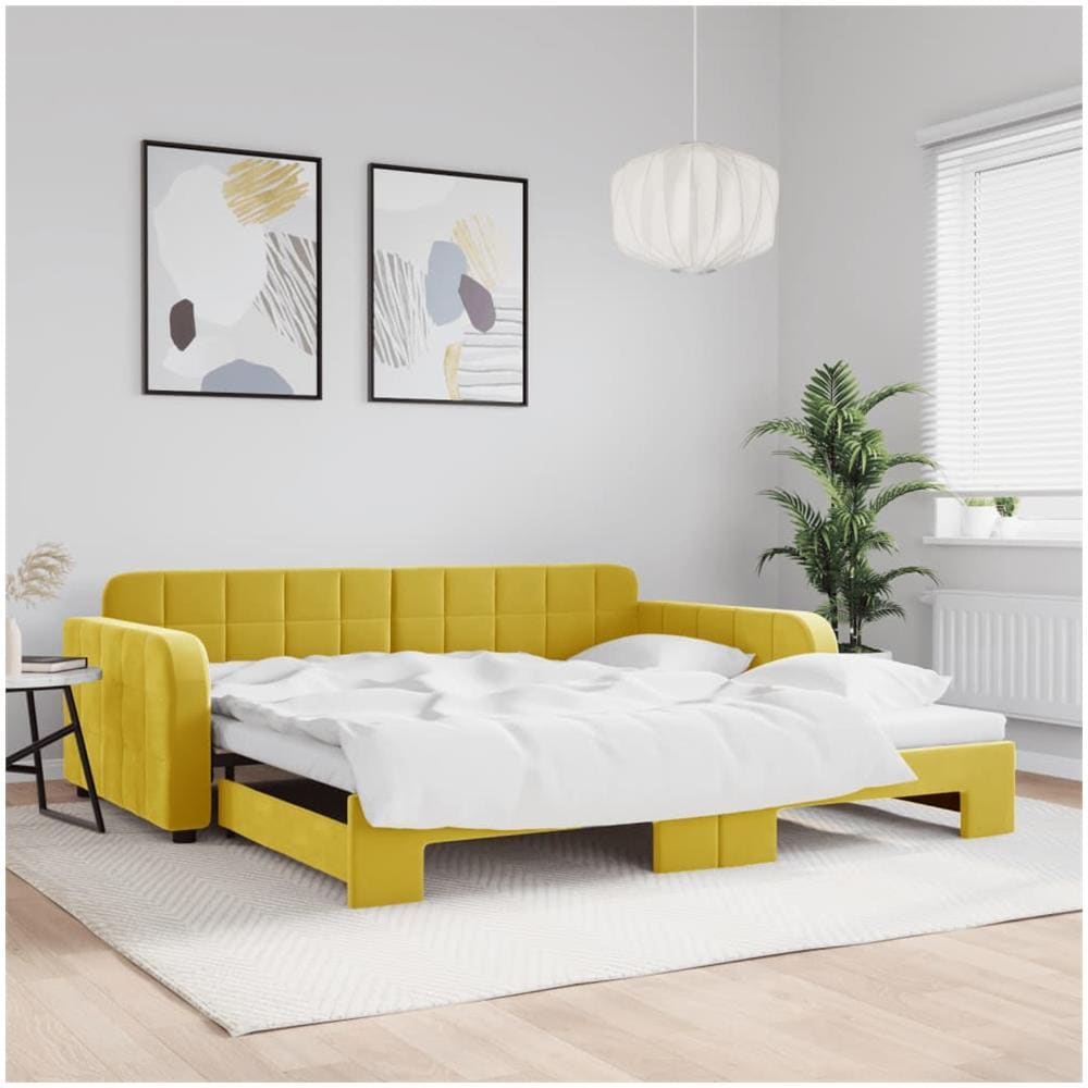 Divano Letto Con Letto Estraibile Giallo 100x200 Cm In Velluto - Foto 1