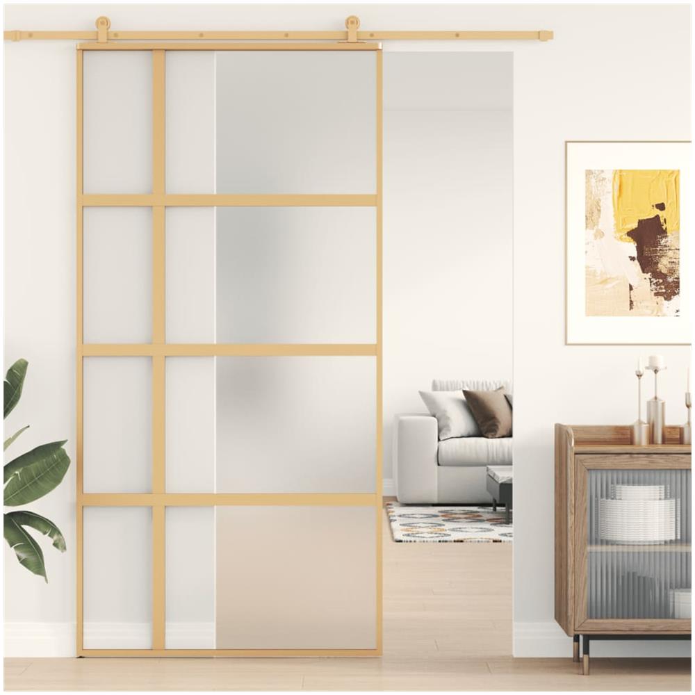 Porta Scorrevole Oro 102,5x205 Vetro Smerigliato Esg Alluminio - Foto 1