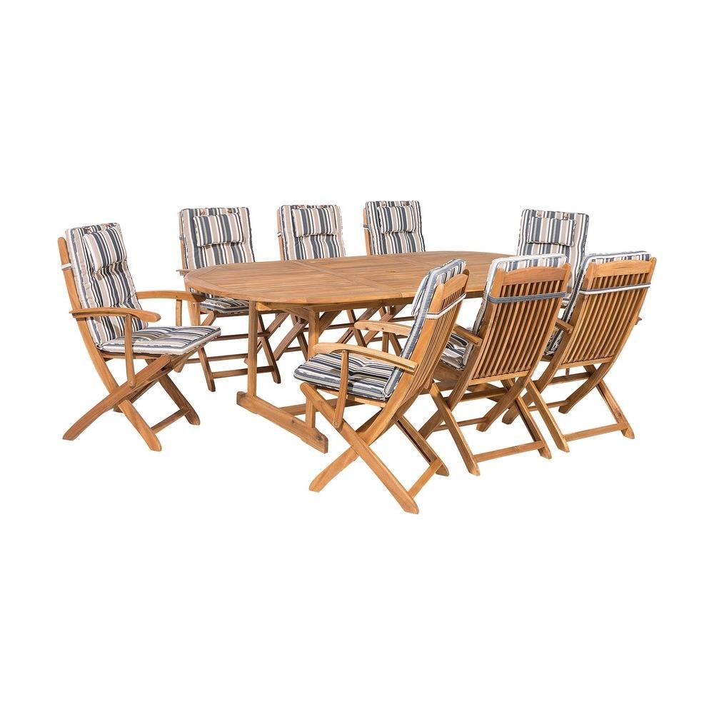 Set Da Giardino In Legno 8 Posti Con Cuscini A Righe Blu / beige Maui - Foto 1