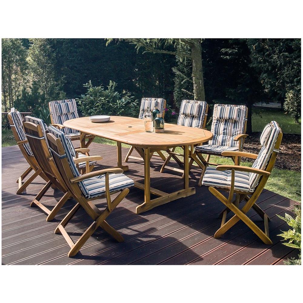 Set Da Giardino In Legno 8 Posti Con Cuscini A Righe Blu / beige Maui - Foto 2