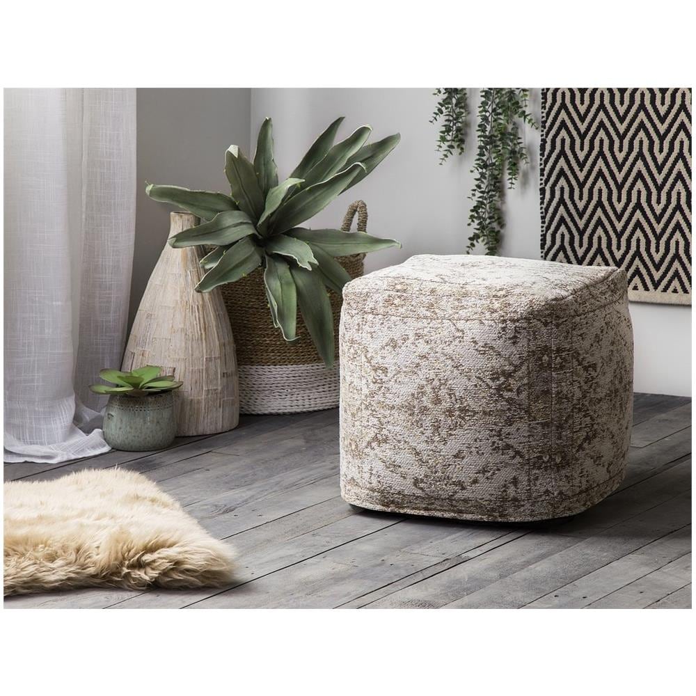 Pouf In Tessuto Grigio / beige Talpa 42 X 42 Cm Meerut - Foto 2