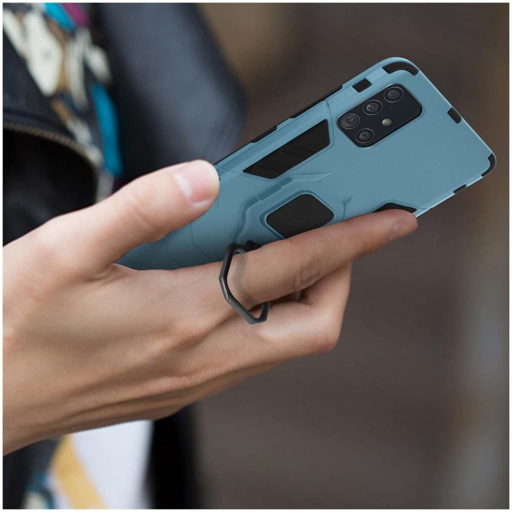 Cover Samsung Galaxy A51 Bi-materiale Anello Supporto Video Blu - Foto 2