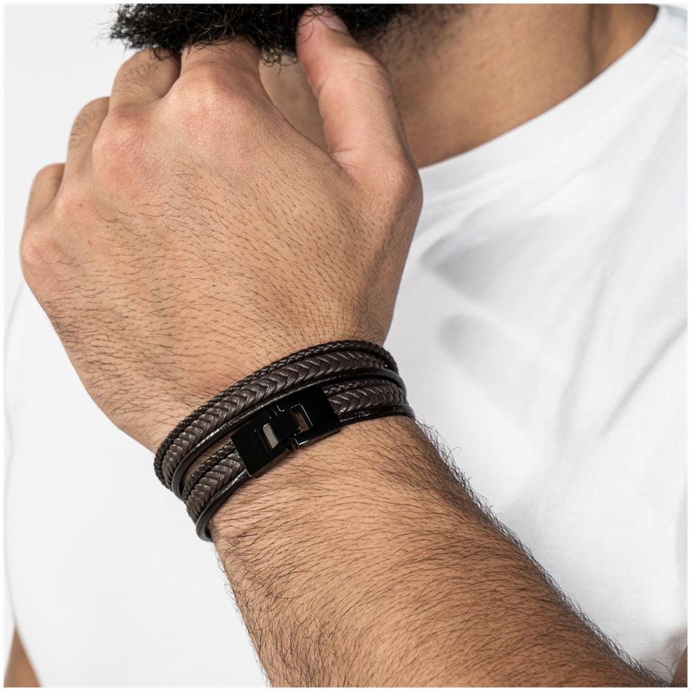 Bracciale in Pelle da Uomo, ""Wrap"", 46cm, Marrone - Foto 2