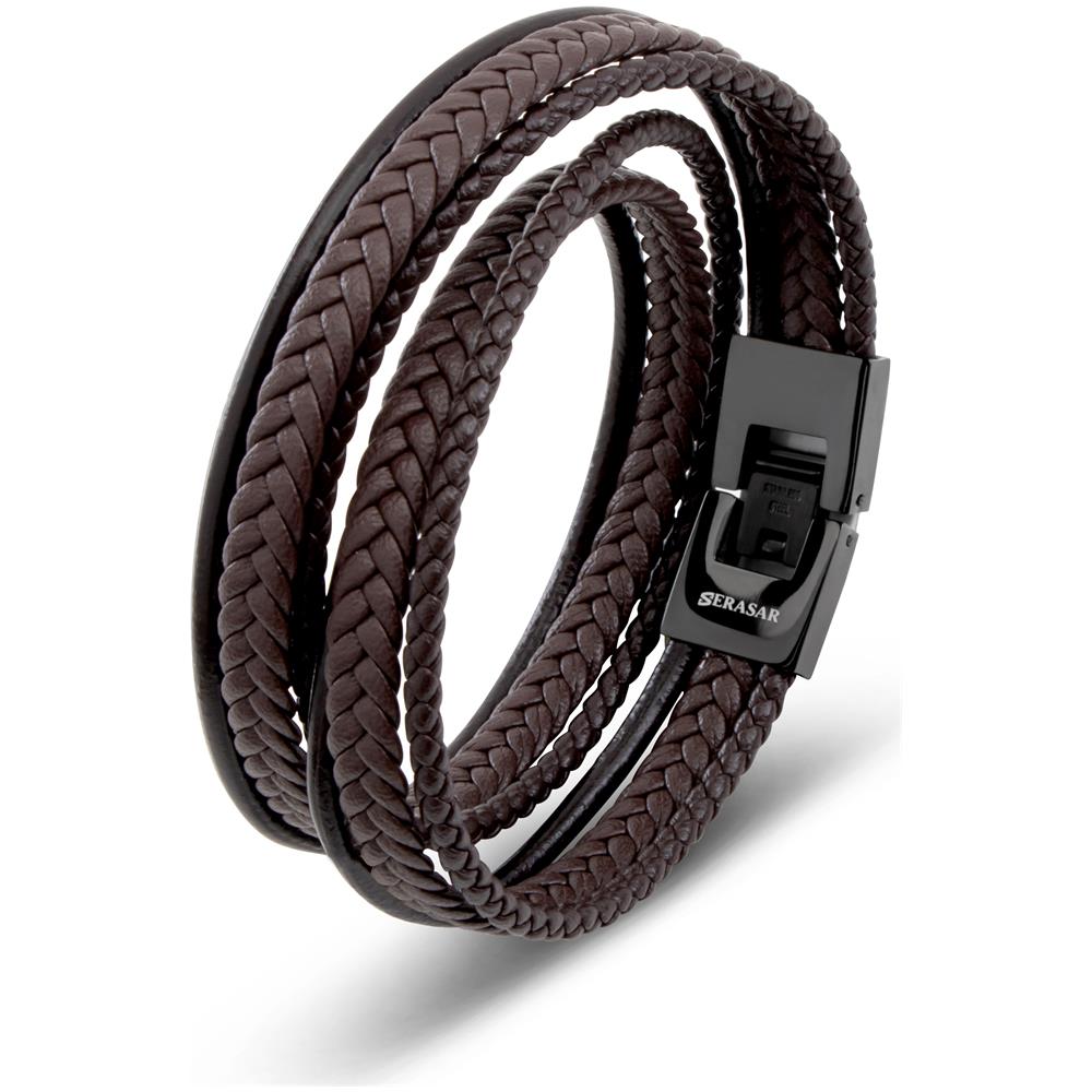 Bracciale in Pelle da Uomo, ""Wrap"", 46cm, Marrone - Foto 1