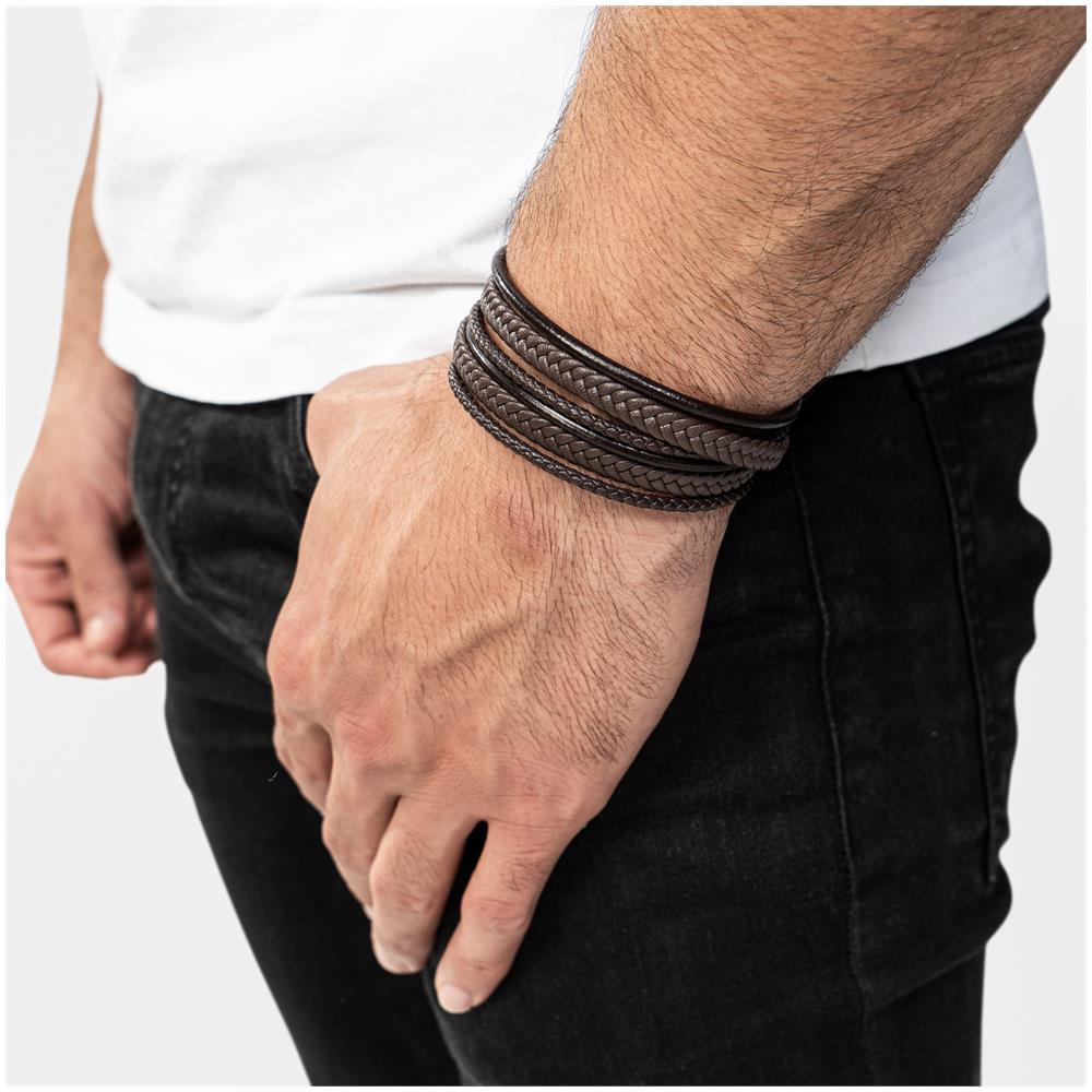 Bracciale in Pelle da Uomo, ""Wrap"", 46cm, Marrone - Foto 6