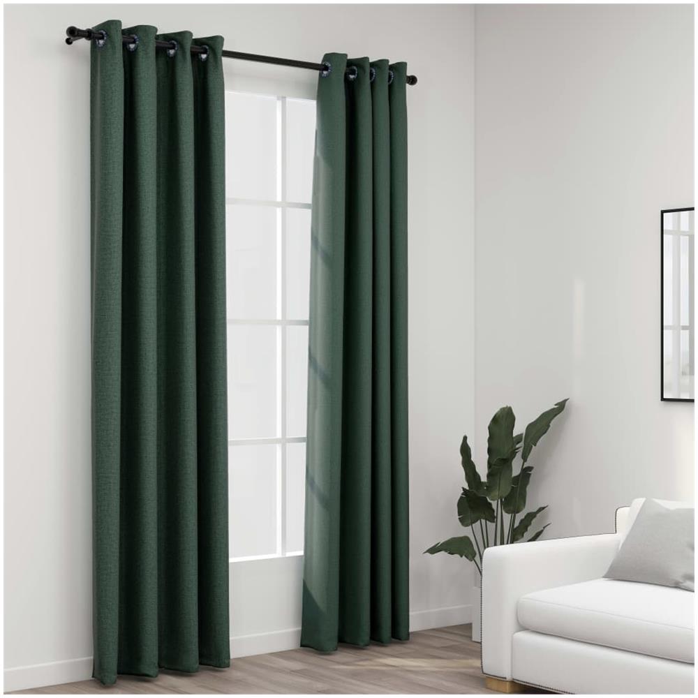 Tende Oscuranti Effetto Lino Con Occhielli 2 Pz Verdi 140x245cm - Foto 1