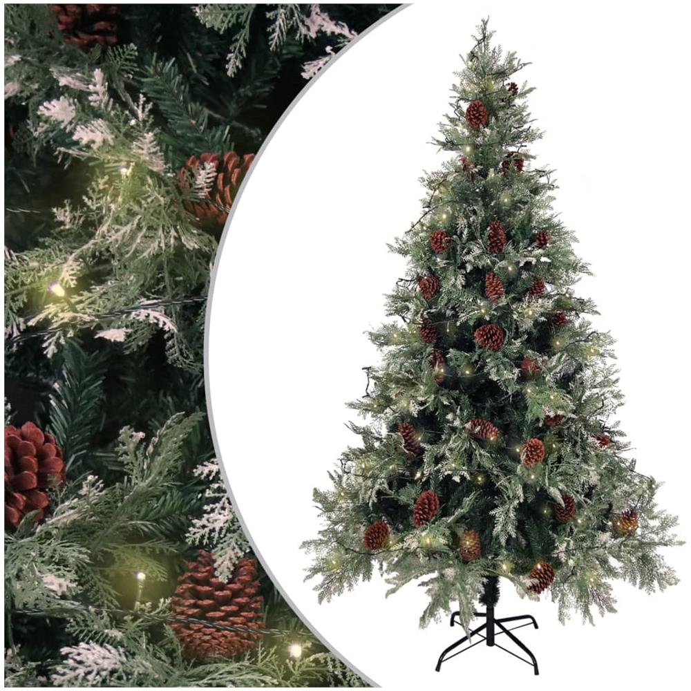 Albero di Natale con LED e Pigne Verde e Bianco 195 cm PVC e PE - Foto 1