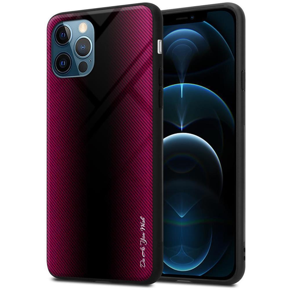 Custodia Compatibile Con Apple Iphone 12 Pro Max - Ottica A Strisce In Cremisi Rosa - Coperchio Protettivo In Vetro Temperato E Silicone Tpu - Foto 1