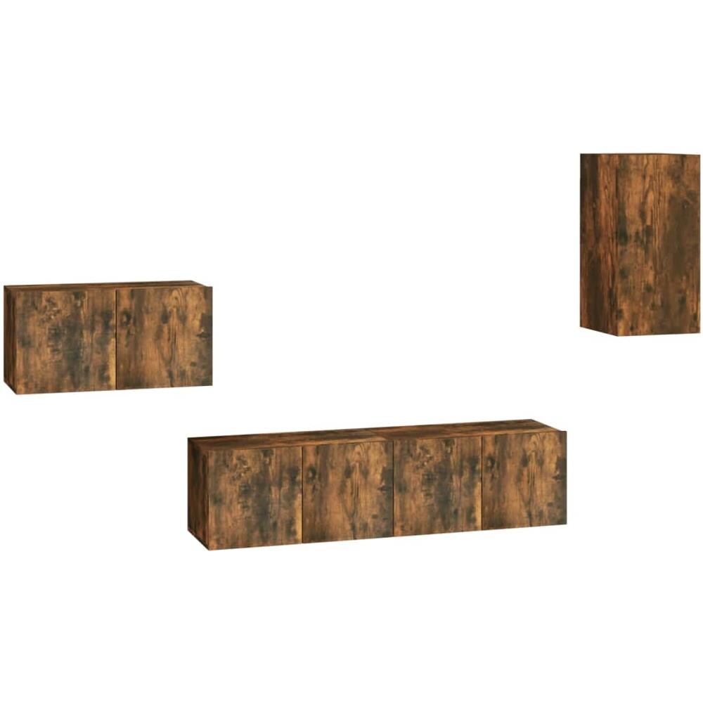 Set Di Mobili Porta Tv 4 Pz Rovere Fumo In Legno Multistrato - Foto 2