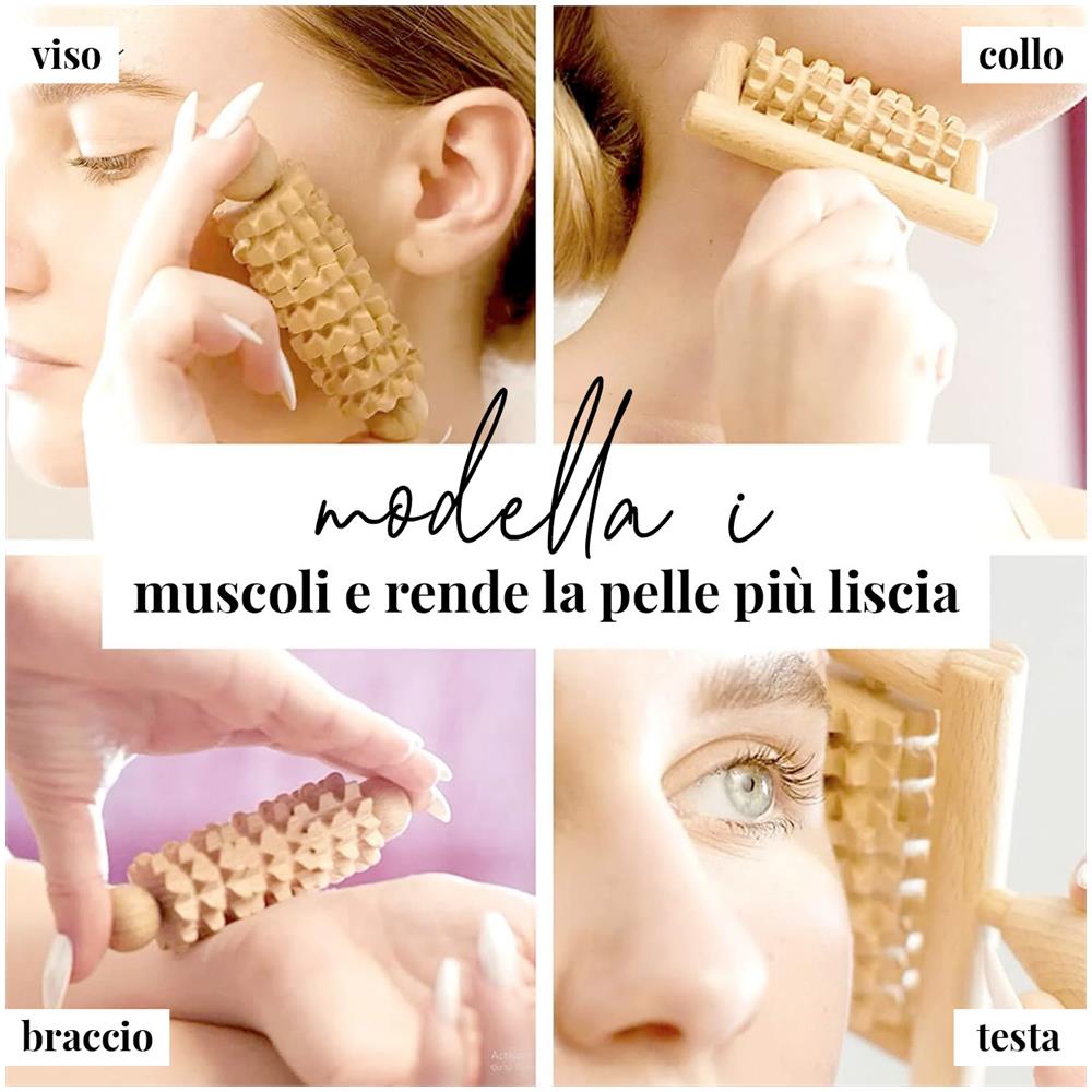 Set Di Massaggi In Legno Per Il Corpo Con Rullo Derma Per Il Viso, Il Collo, Le Braccia E Le Mani - Foto 3