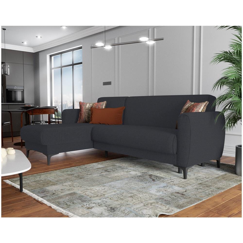 Divano Letto Angel, Divano Letto Ad Angolo Con Penisola Reversibile, Sofà Contenitore Moderno Con Chaiselongue E 3 Cuscini, 230x153h85 Cm, Blu - Foto 1