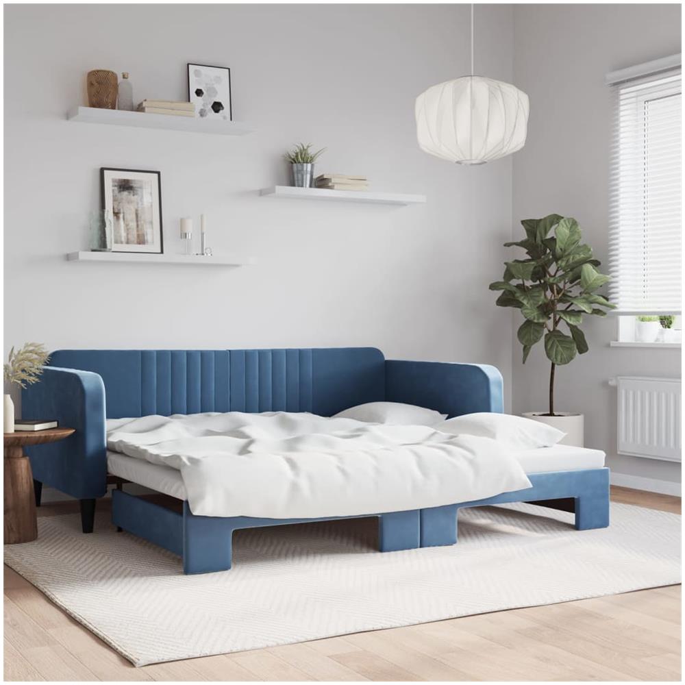 Divano Letto Con Letto Estraibile Blu 100x200 Cm In Velluto - Foto 1