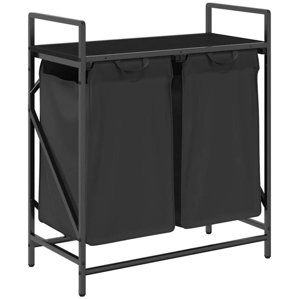 Cesto per la Biancheria 2 Scomparti con Ripiano Rovere Nero - Foto 1