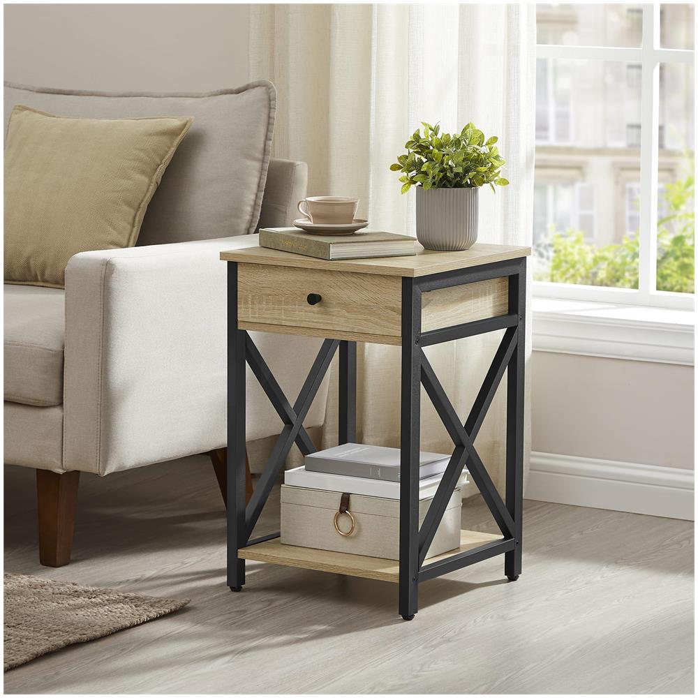 Comodino Valora con cassetto - Struttura nera con piedini regolabili - Foto 2