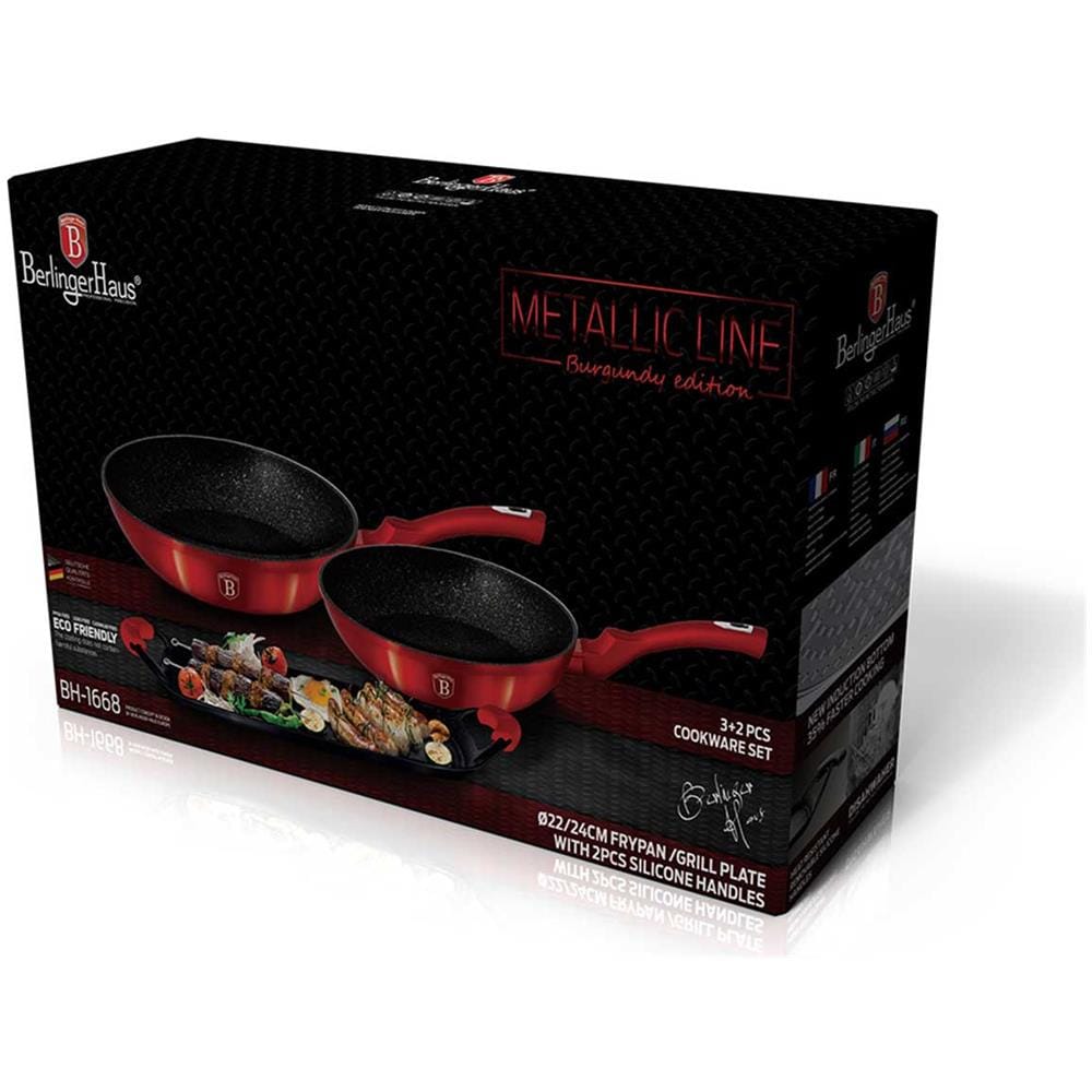 Bh-1668 Set Di Padelle Metalliche Bordeaux Con Piastra Per Griglia - Foto 2