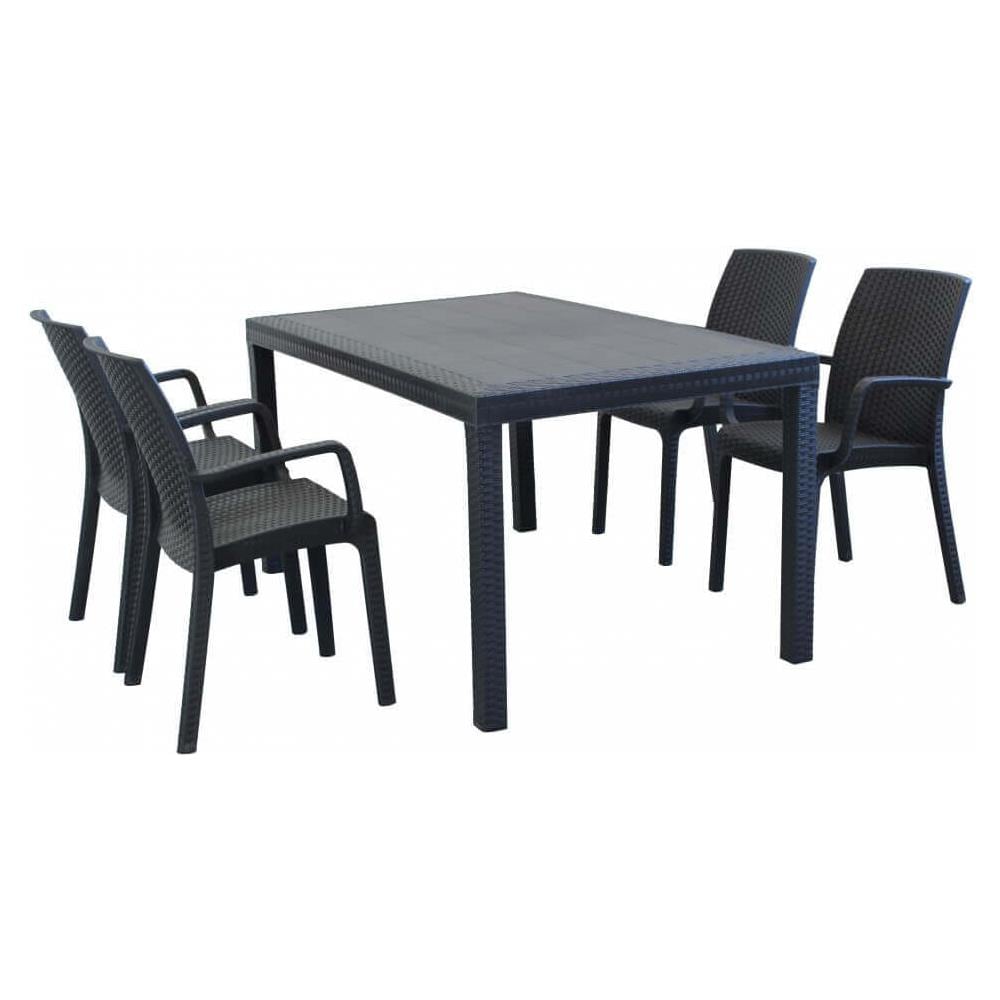 Caligola - Set Tavolo Fisso In Wicker Cm 150 X 90 Compreso Di 4 Sedute - Foto 1