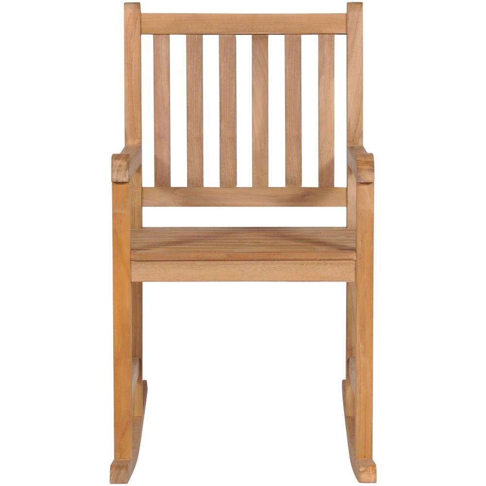 Sedia A Dondolo Con Cuscino Beige In Massello Di Teak - Foto 8