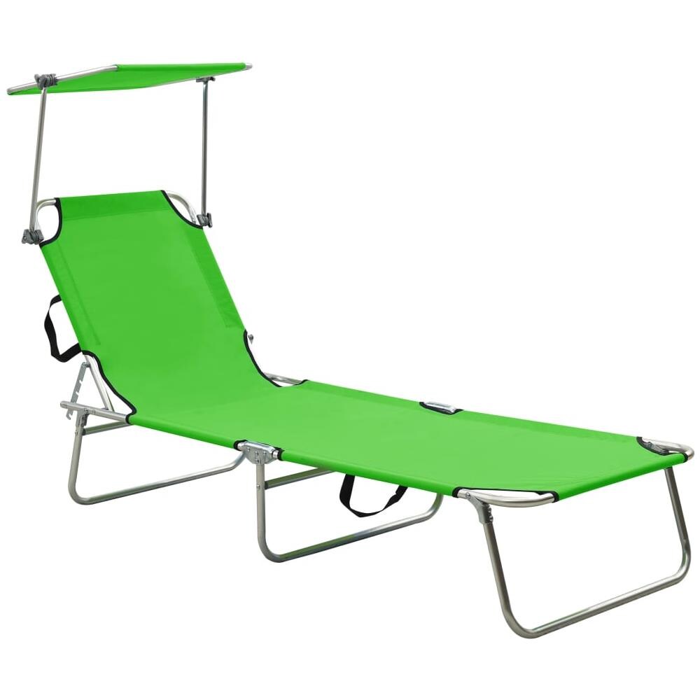 Lettino Pieghevole con Baldacchino in Acciaio Verde Mela - Foto 1