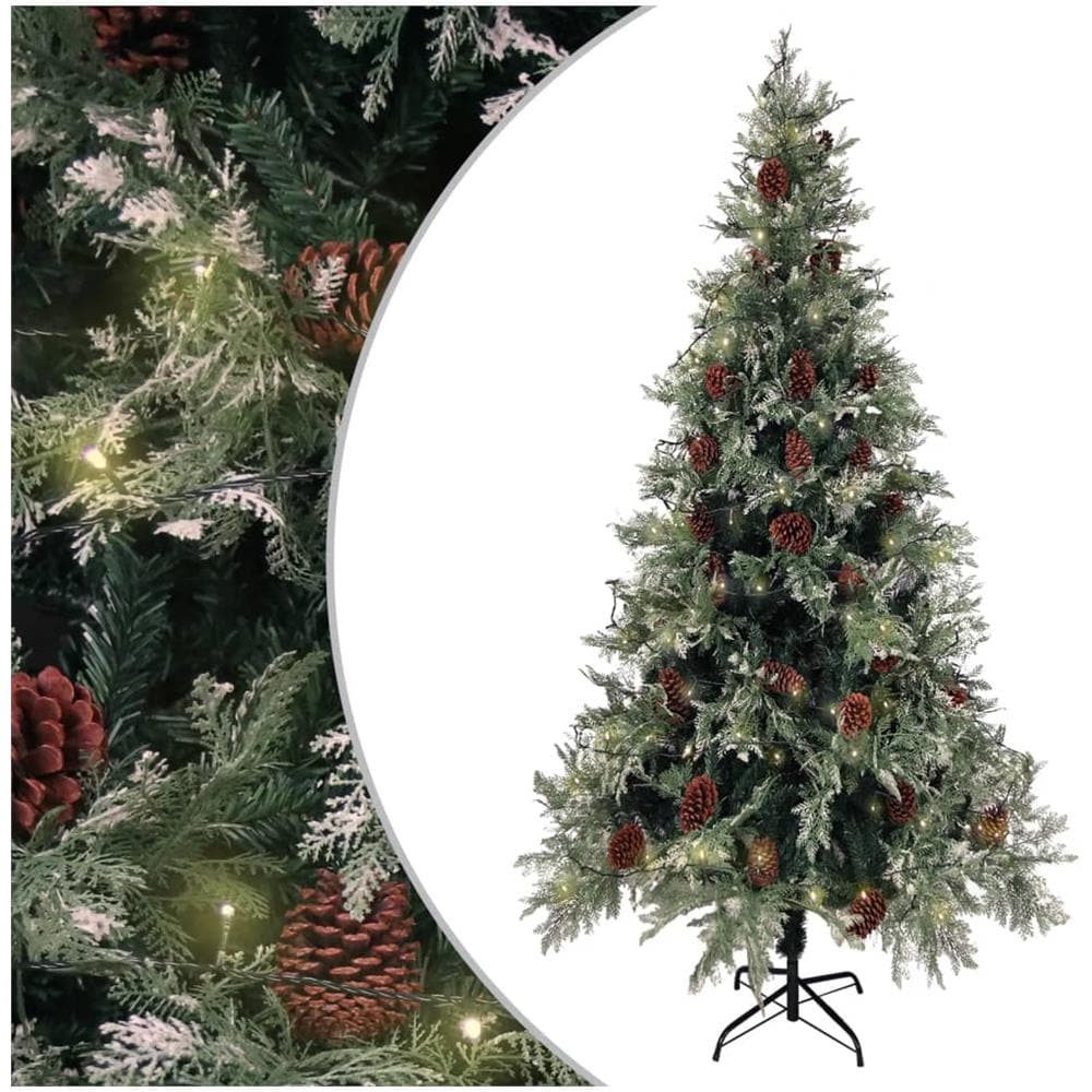 Albero di Natale con LED e Pigne Verde e Bianco 225 cm PVC e PE - Foto 1