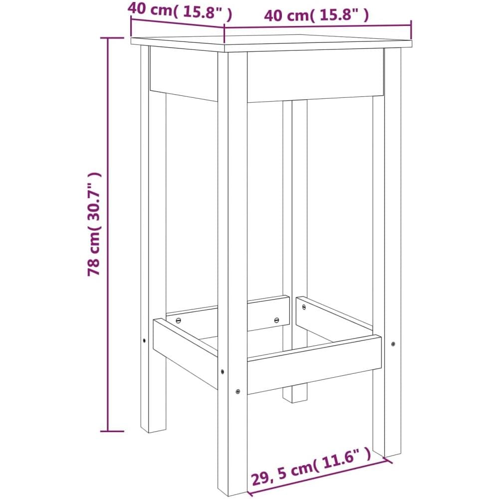 Sgabelli da Bar 2 pz Neri 40x40x78 cm Legno Massello di Pino - Foto 5