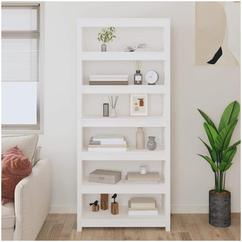 Libreria Bianca 80x35x183 Cm In Legno Massello Di Pino - Foto 3