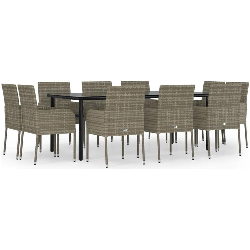 Set Mobili Giardino 11 Pz Con Cuscini Polyrattan Nero E Grigio - Foto 2