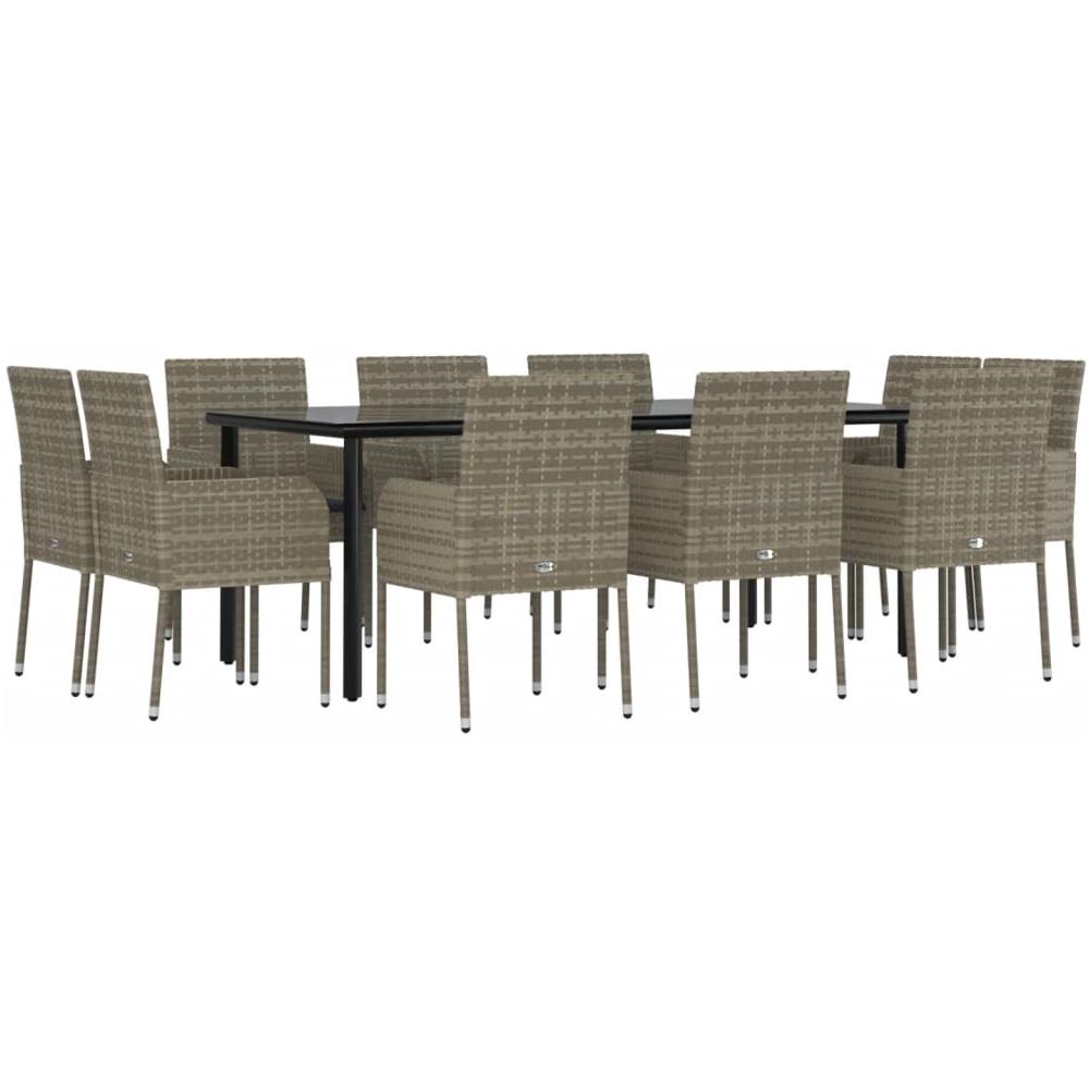 Set Mobili Giardino 11 Pz Con Cuscini Polyrattan Nero E Grigio - Foto 3
