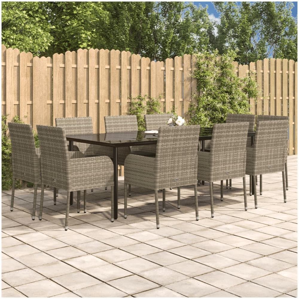 Set Mobili Giardino 11 Pz Con Cuscini Polyrattan Nero E Grigio - Foto 1