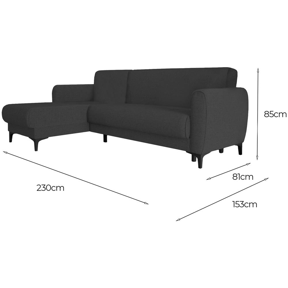 Divano Letto Angel, Divano Letto Ad Angolo Con Penisola Reversibile, Sofà Contenitore Moderno Con Chaiselongue E 3 Cuscini, 230x153h85 Cm, Antracite - Foto 4
