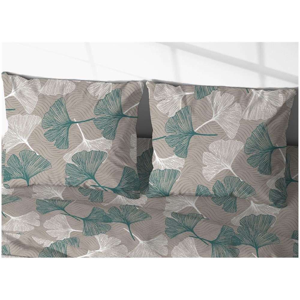 Sacco Copripiumino In 100% Cotone Made Italy Moderno Disegno Ginko Singolo Verde - Foto 1