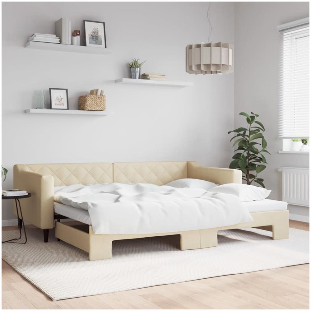 Divano Letto Con Letto Estraibile Crema 90x200 Cm In Tessuto - Foto 1