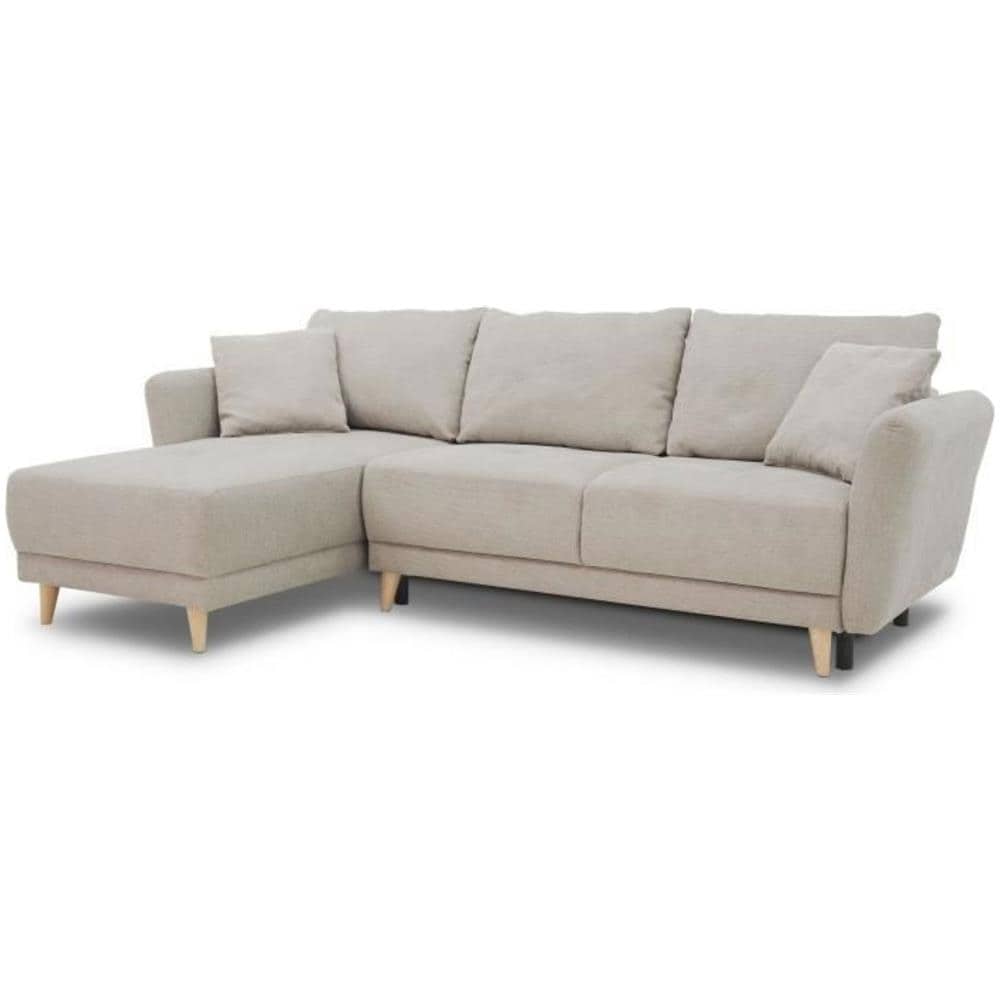Divano Angolare Reversibile 3-4 Posiziona Il Tessuto Beige Con Cassa Di Stoccaggio - 244 X 158 X Altezza 95 Cm - Foto 1