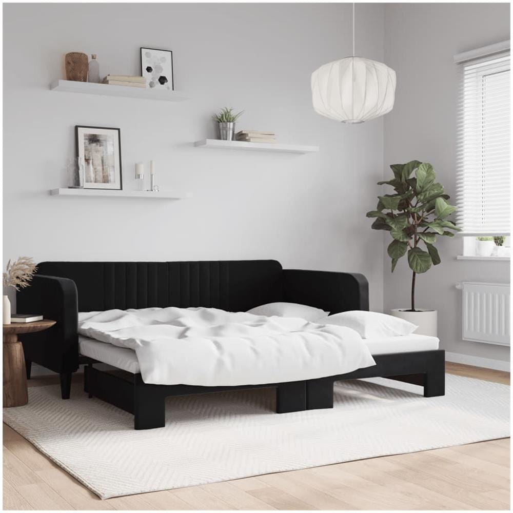 Divano Letto Con Letto Estraibile Nero 90x190 Cm In Velluto - Foto 1
