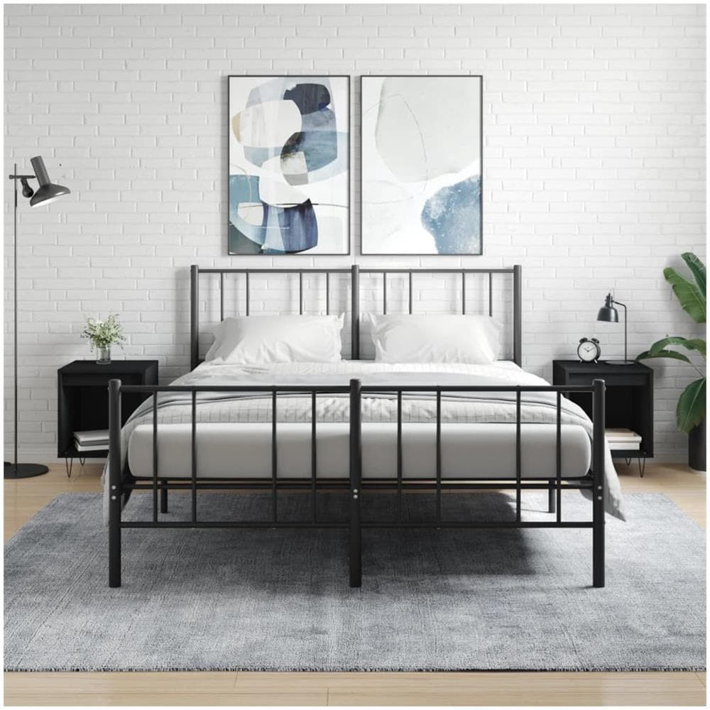 Comodini 2pz Neri 40x35x50 Cm In Legno Multistrato - Foto 1