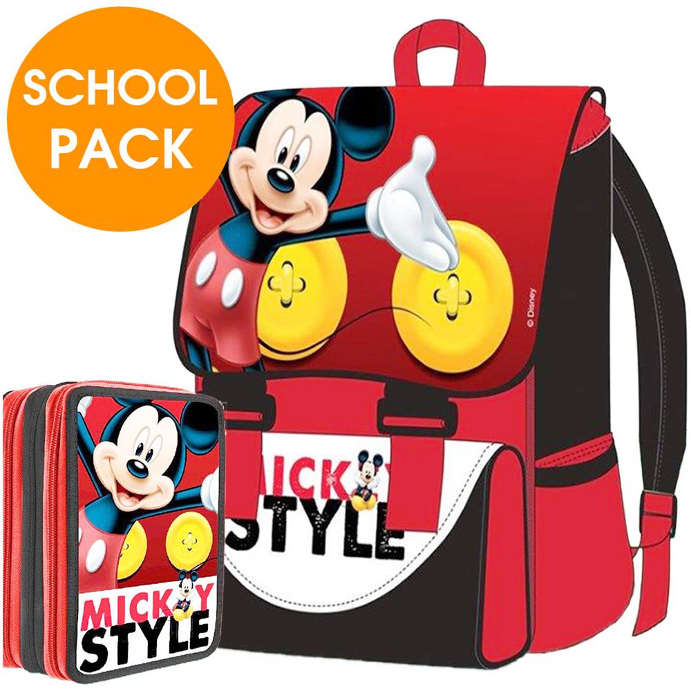 Kit Scuola School Pack Zaino Estensibile con Astuccio 3 Zip Mickey Mouse - Foto 1