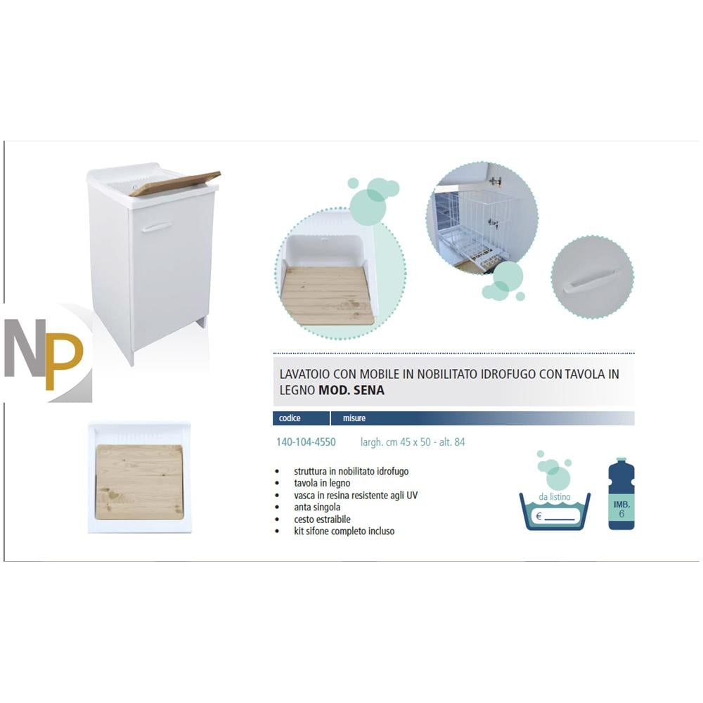 Lavatoio Con Mobile Idrofugo E Cesto Estraibile L Cm 45 X P Cm 50 - Foto 2