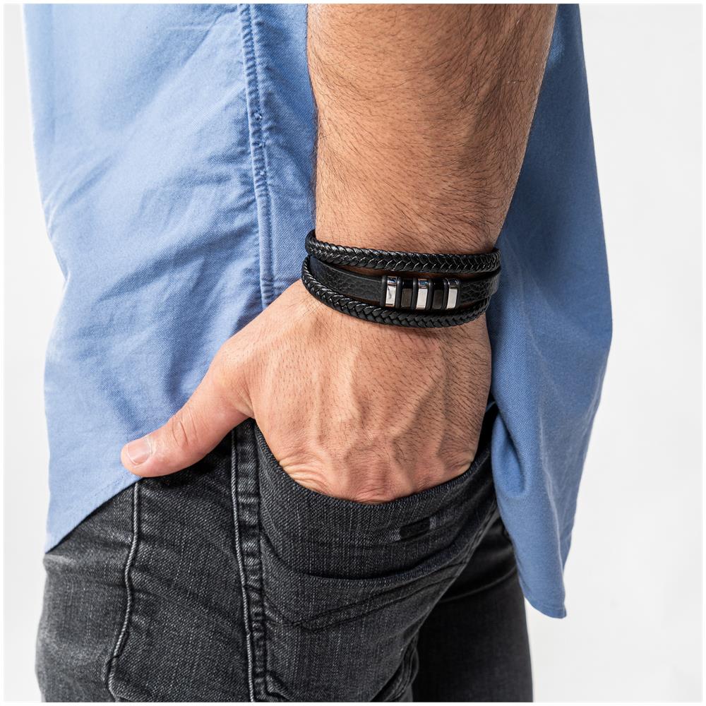 Bracciale in Pelle da Uomo, ""Glory"", 20cm, Argento - Foto 6