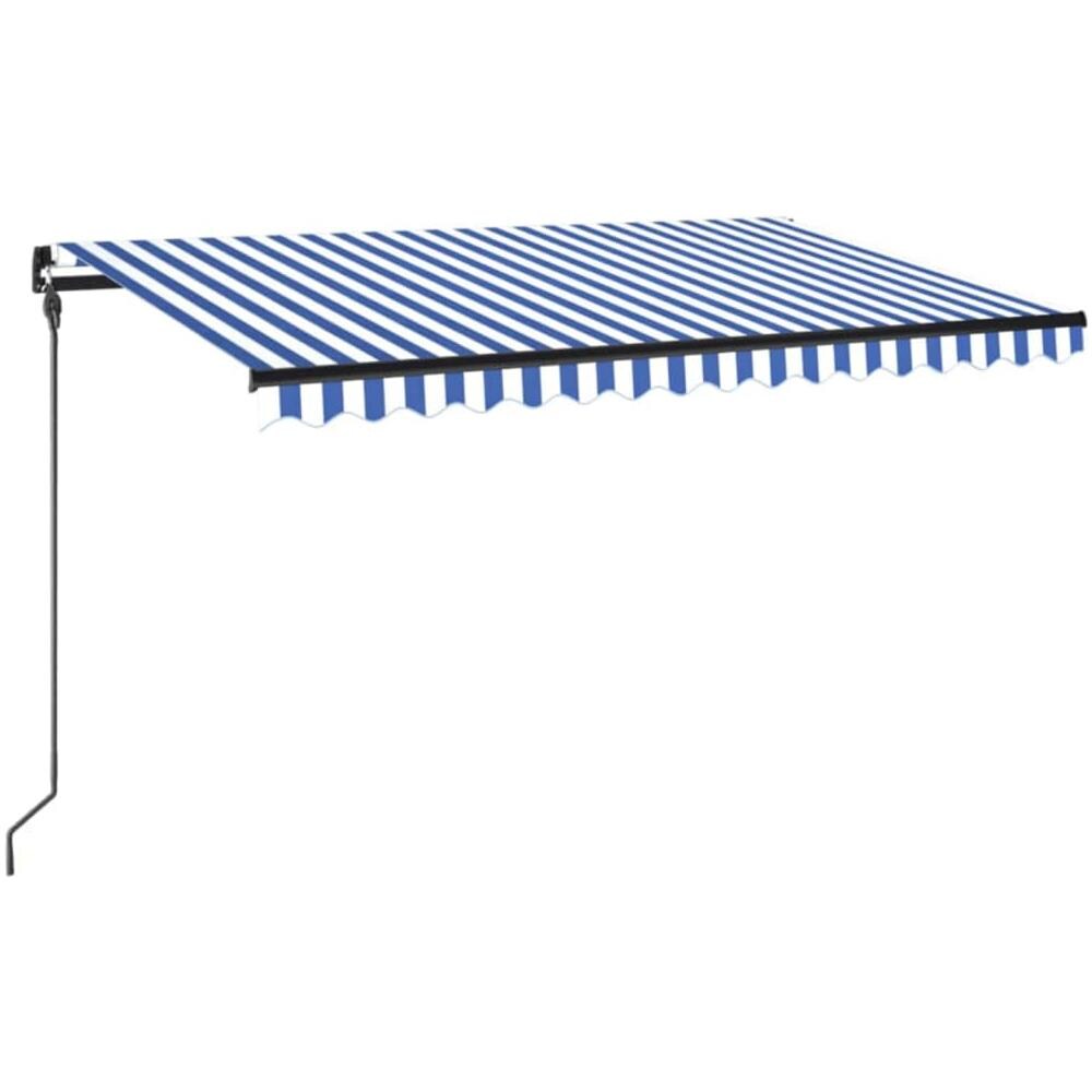 Tenda da Sole Retrattile Manuale con LED 450x300cm Blu e Bianca - Foto 1