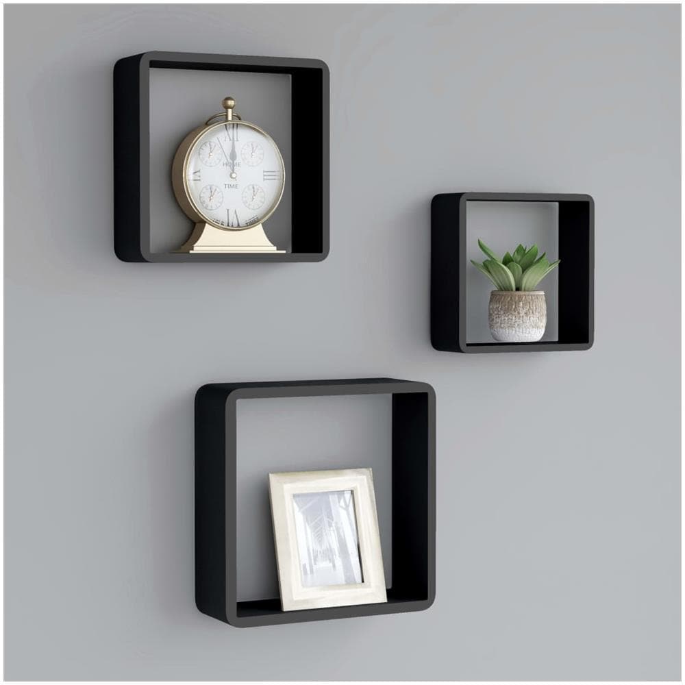 Mensole A Cubo Da Parete 3 Pz Nere In Mdf - Foto 1