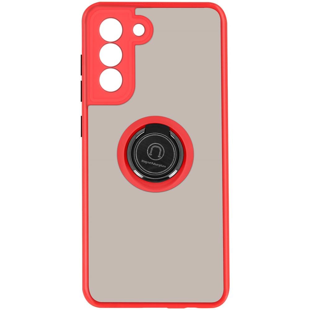 Cover Samsung Galaxy S21 Fe Bimateriale Anello Supporto Metallico Rossa - Foto 1