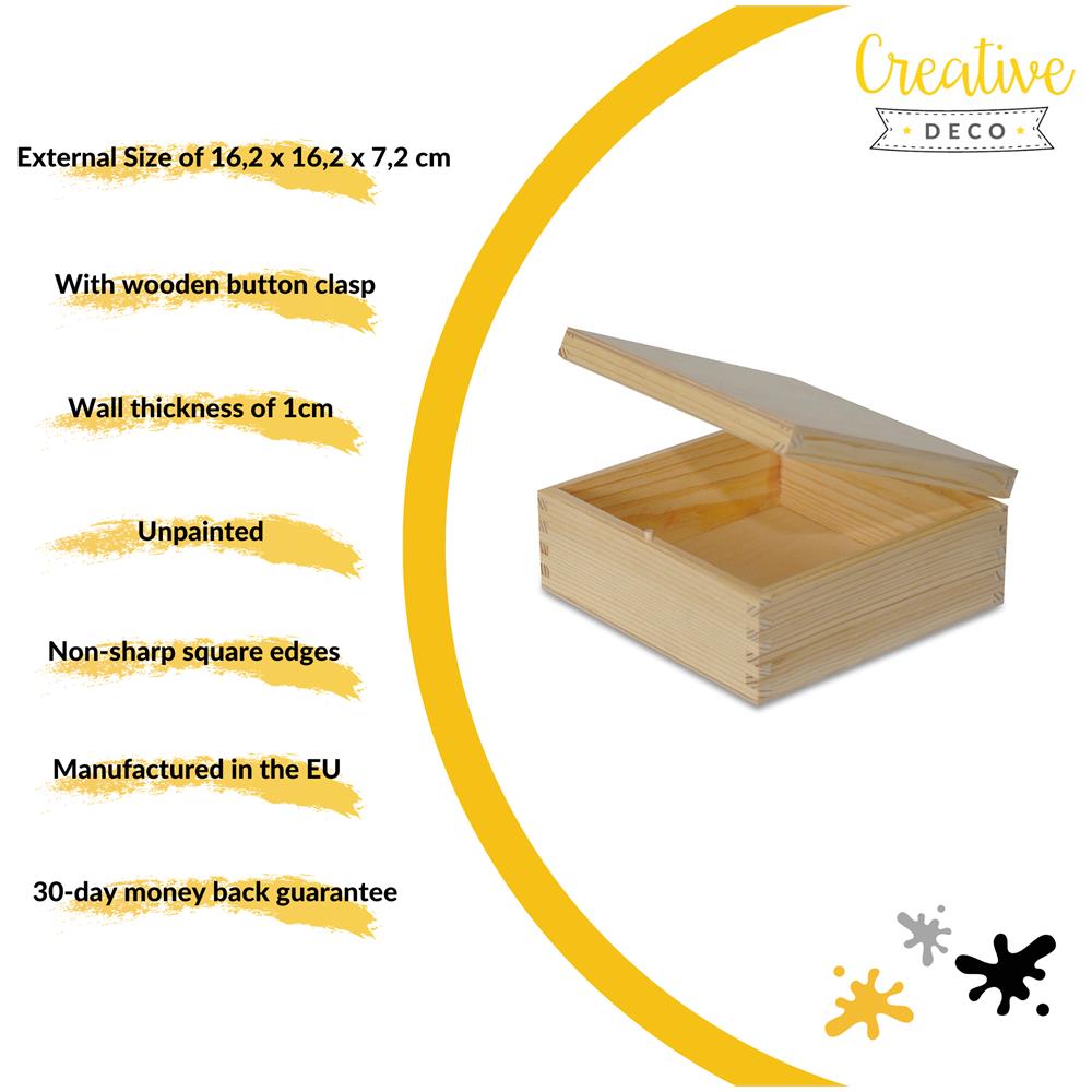 Quadrata Scatola In Legno Con Coperchio | 16,2 X 16,2 X 7,2 Cm | Scatole Cassetta Conteniore Portaoggetti Portagiochi Cofanetto | Perfetta Per Decoupage Documenti Giocattoli Attrezzi - Foto 5