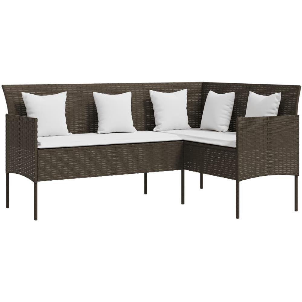 Divano A Forma Di L Con Cuscini In Polyrattan Marrone - Foto 2