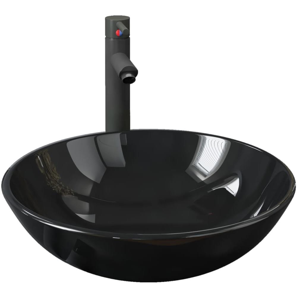 Lavandino Bagno Con Rubinetto E Piletta In Vetro Temperato Nero - Foto 2