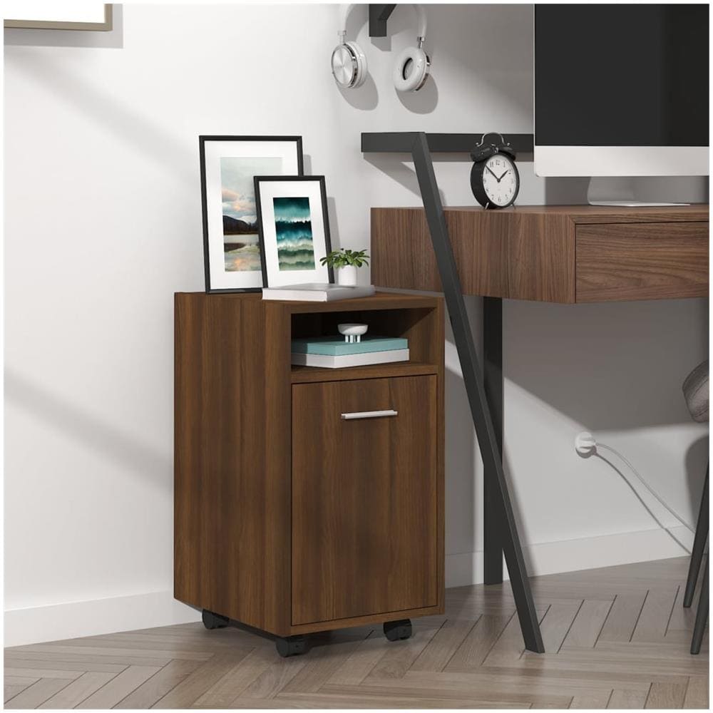 Mobiletto Con Ruote Rovere Marrone 33x38x60cm Legno Multistrato - Foto 1